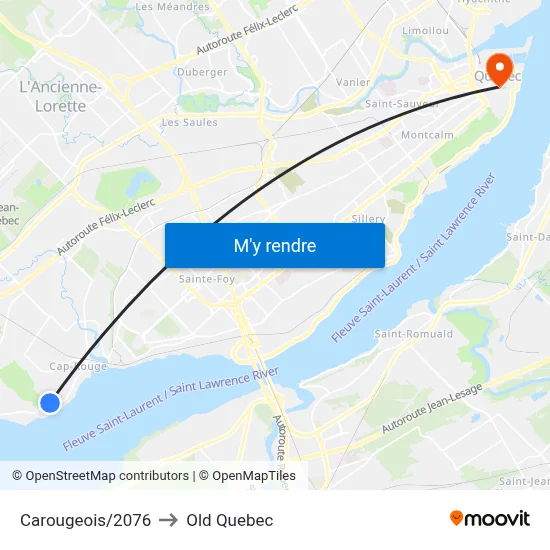 Carougeois/2076 to Old Quebec map