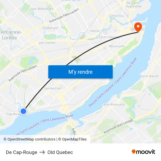 De Cap-Rouge to Old Quebec map