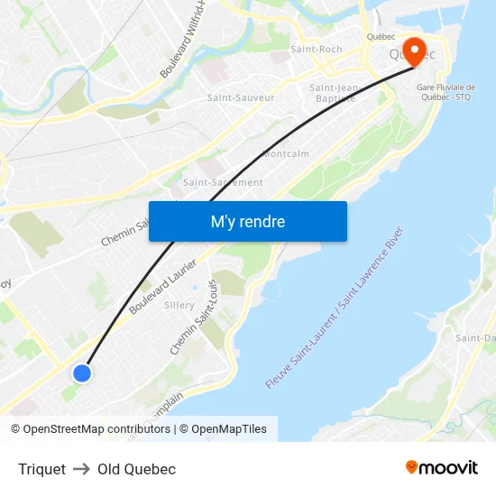 Triquet to Old Quebec map