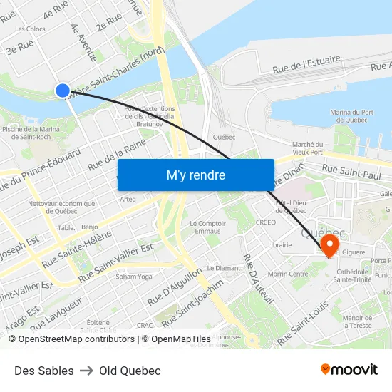 Des Sables to Old Quebec map