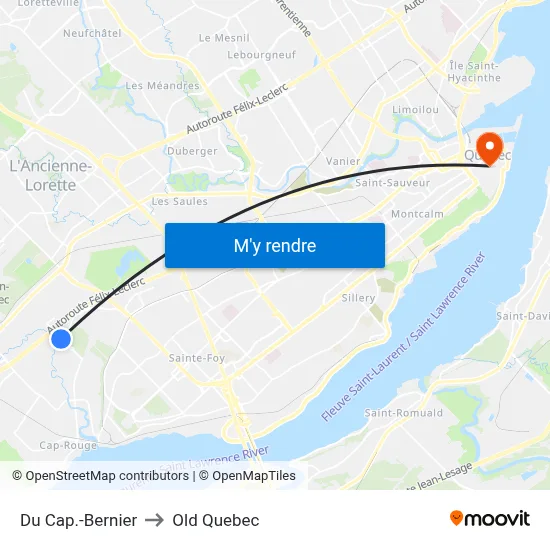 Du Cap.-Bernier to Old Quebec map