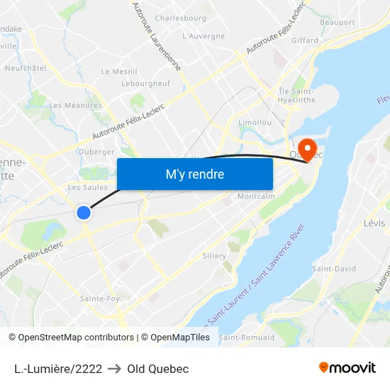 L.-Lumière/2222 to Old Quebec map