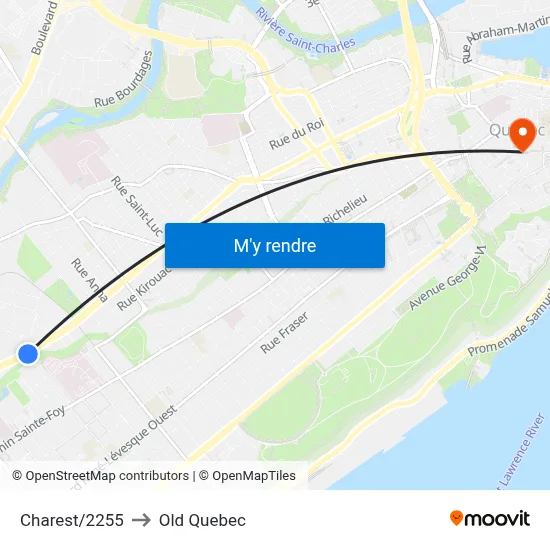 Charest/2255 to Old Quebec map