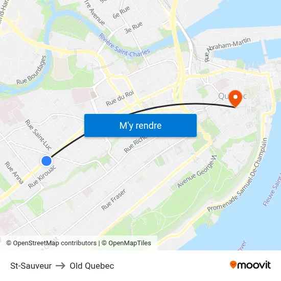 St-Sauveur to Old Quebec map