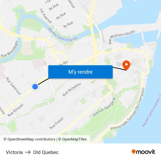 Victoria to Old Quebec map