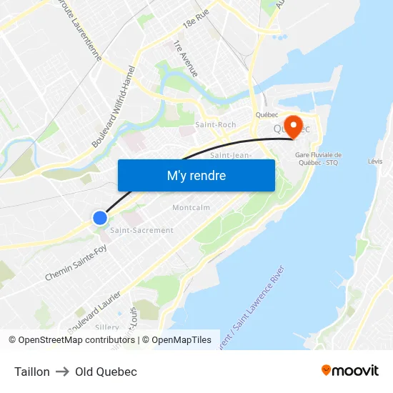 Taillon to Old Quebec map