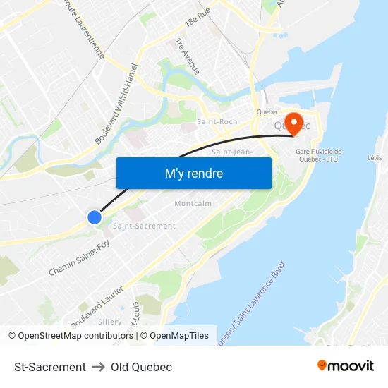 St-Sacrement to Old Quebec map