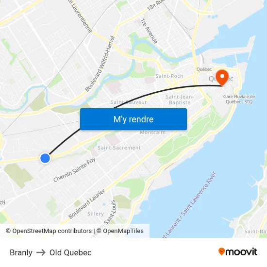 Branly to Old Quebec map