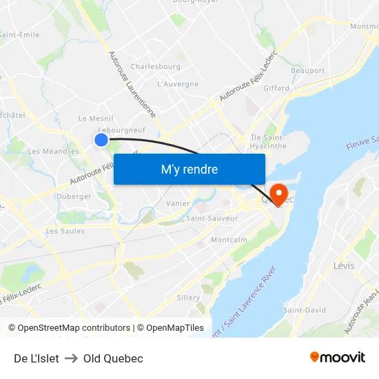De L'Islet to Old Quebec map