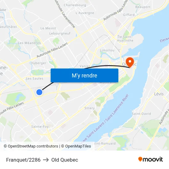 Franquet/2286 to Old Quebec map