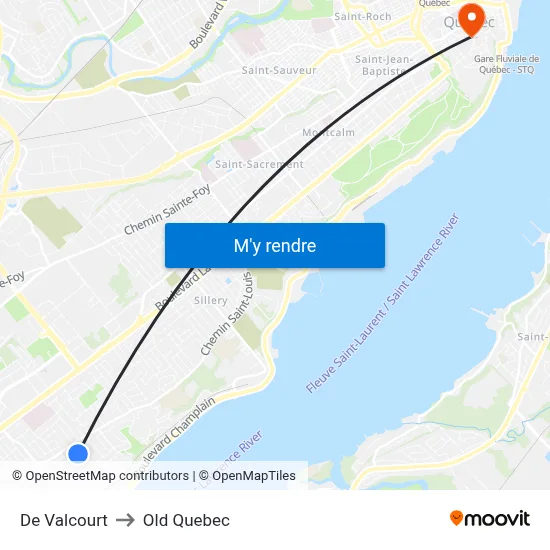De Valcourt to Old Quebec map
