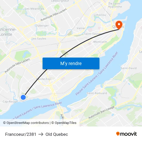 Francoeur/2381 to Old Quebec map