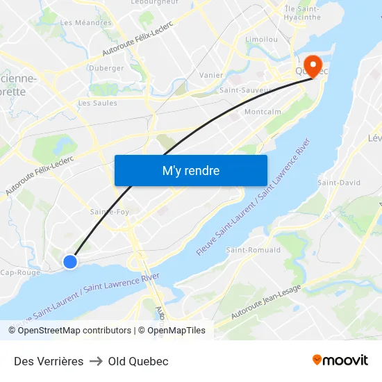 Des Verrières to Old Quebec map