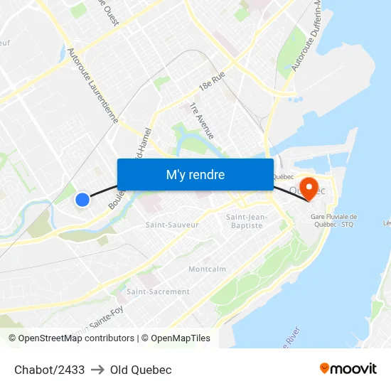 Chabot/2433 to Old Quebec map