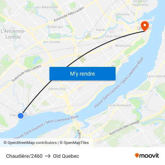Chaudière/2460 to Old Quebec map