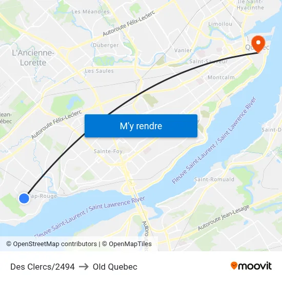 Des Clercs/2494 to Old Quebec map