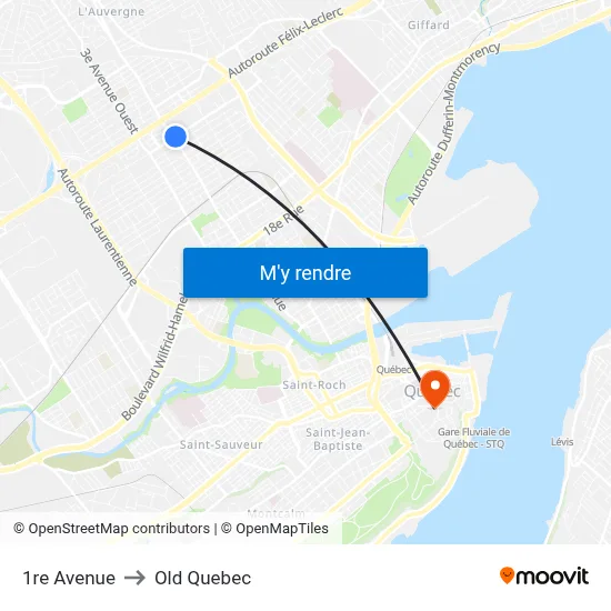 1re Avenue to Old Quebec map