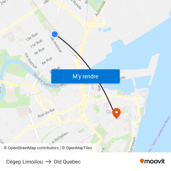 Cégep Limoilou to Old Quebec map