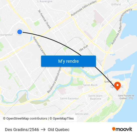 Des Gradins/2546 to Old Quebec map