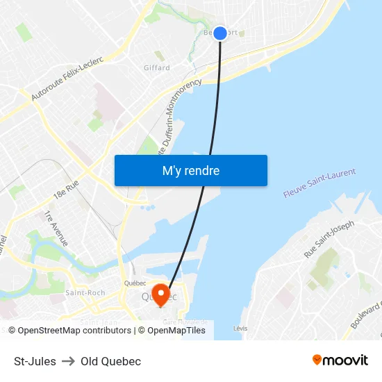 St-Jules to Old Quebec map