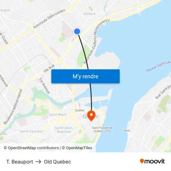 T. Beauport to Old Quebec map