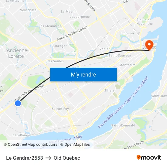 Le Gendre/2553 to Old Quebec map