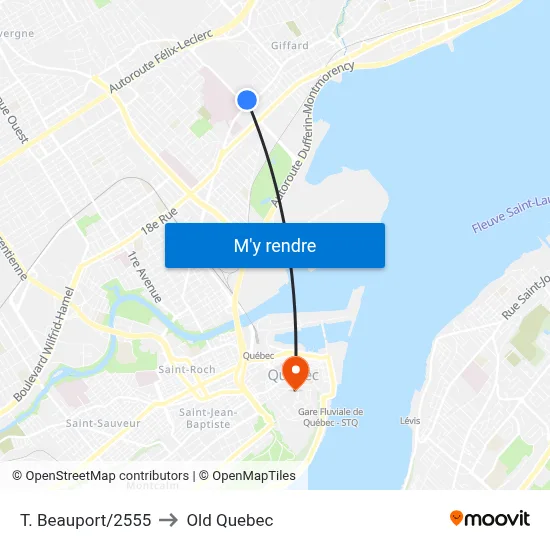 T. Beauport/2555 to Old Quebec map