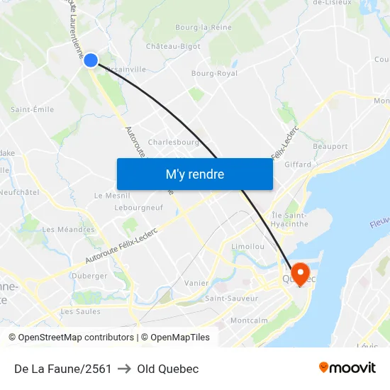 De La Faune/2561 to Old Quebec map