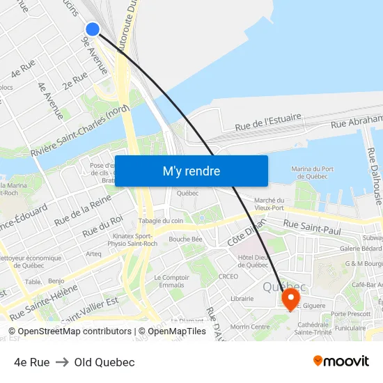 4e Rue to Old Quebec map