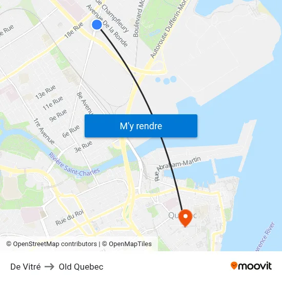 De Vitré to Old Quebec map