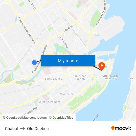 Chabot to Old Quebec map