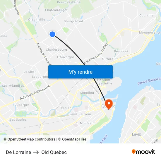 De Lorraine to Old Quebec map