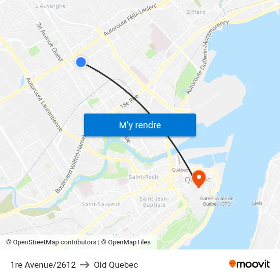 1re Avenue/2612 to Old Quebec map