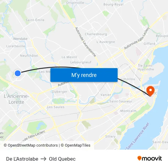 De L'Astrolabe to Old Quebec map