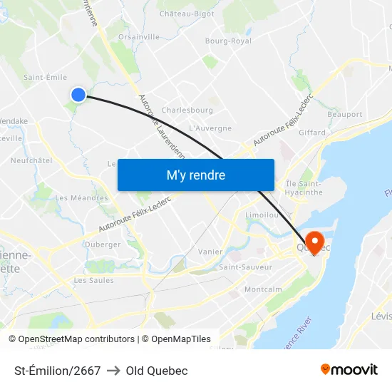 St-Émilion/2667 to Old Quebec map