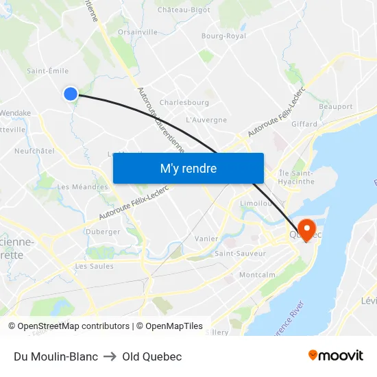Du Moulin-Blanc to Old Quebec map