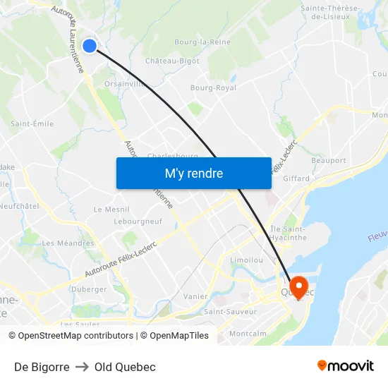 De Bigorre to Old Quebec map