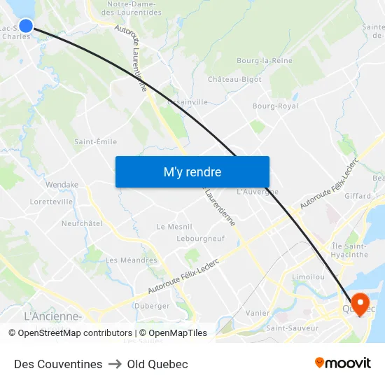 Des Couventines to Old Quebec map