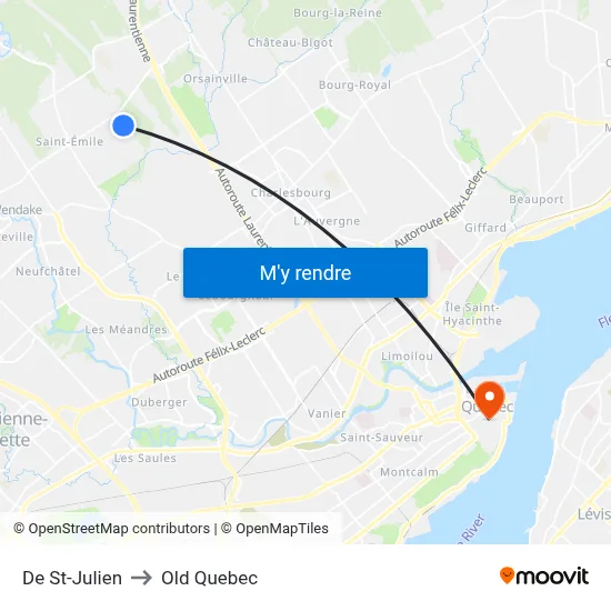 De St-Julien to Old Quebec map