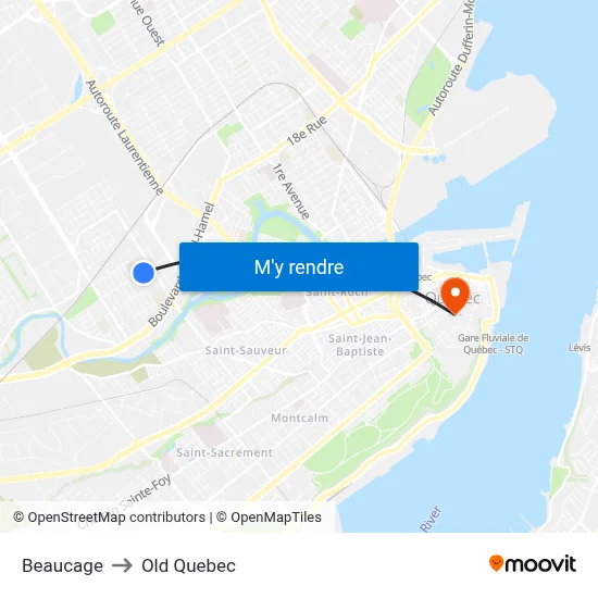 Beaucage to Old Quebec map