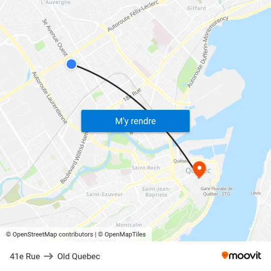 41e Rue to Old Quebec map