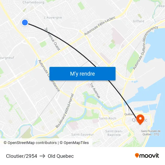Cloutier/2954 to Old Quebec map