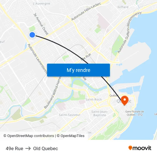49e Rue to Old Quebec map