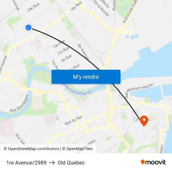1re Avenue/2989 to Old Quebec map
