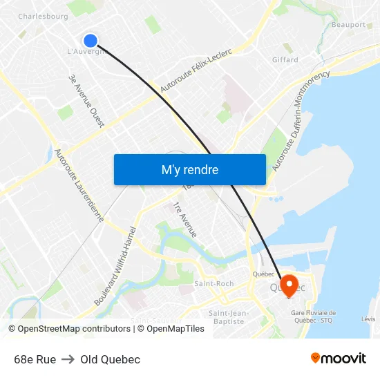 68e Rue to Old Quebec map