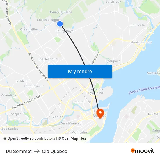 Du Sommet to Old Quebec map