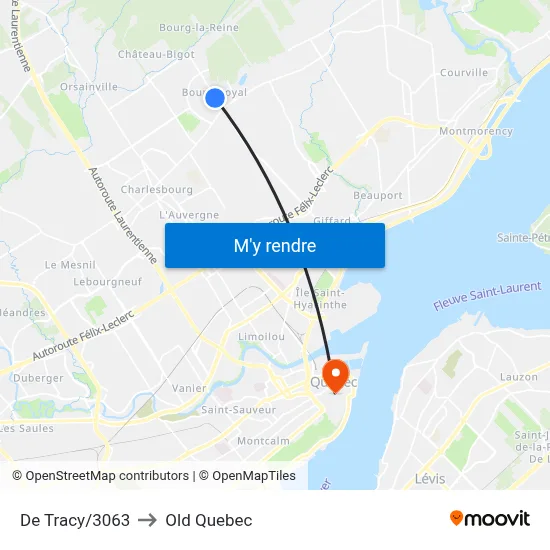 De Tracy/3063 to Old Quebec map