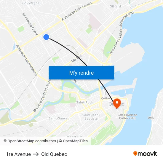 1re Avenue to Old Quebec map