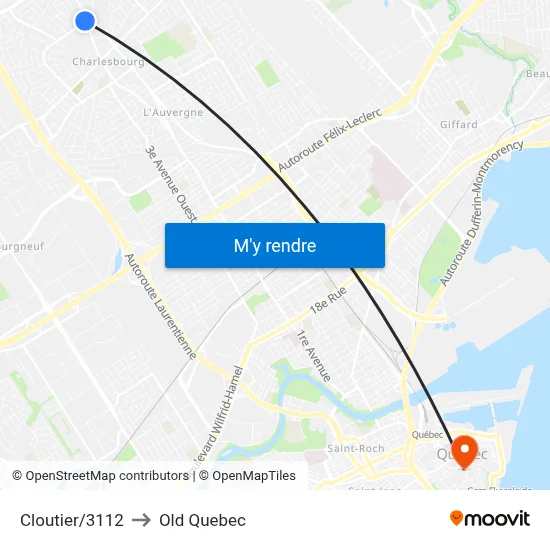 Cloutier/3112 to Old Quebec map