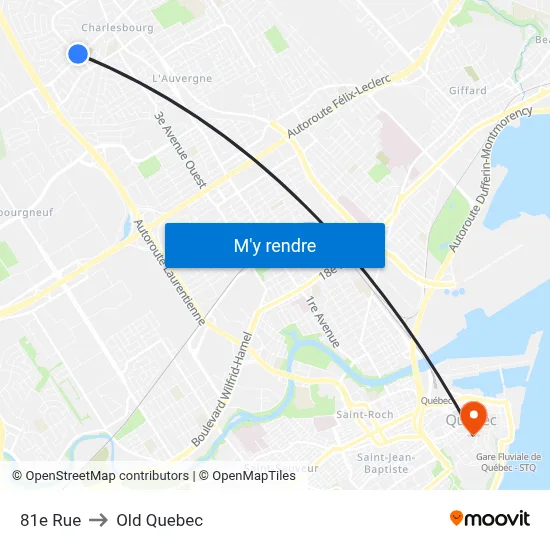 81e Rue to Old Quebec map
